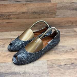 Lanvin Ballerina Size 42 US 11 Women's Ballet Flats Silver Black Snake Leather